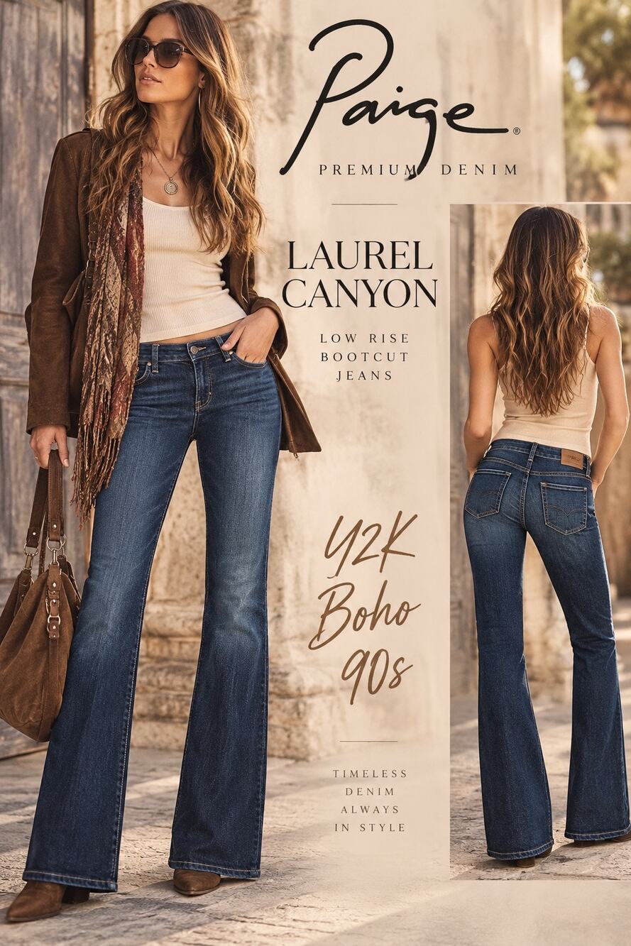 Y2K Boho Luxe Designer Denim PAIGE Laurel Canyon Low Rise Bootcut Flare Jeans 28